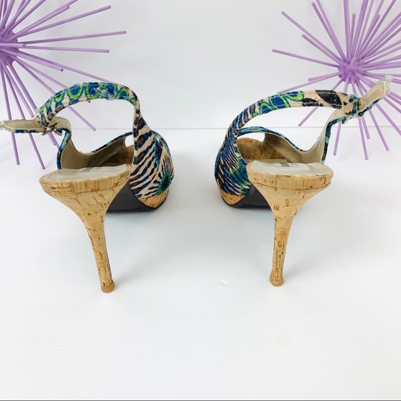 🎉 HP🎉 J Renee / Peacock Peep Toe Cork Heel - Picture 6 of 8